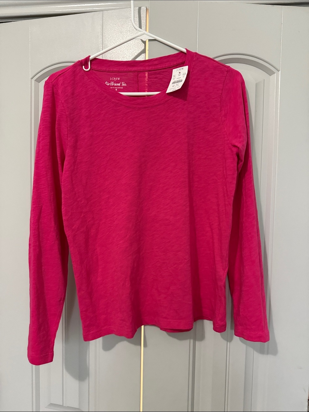 J. Crew Long-Sleeve Crewneck Top in Fuchsia Pink